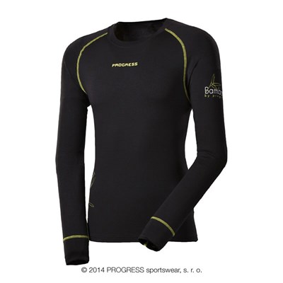 E NDR mens bamboo long sleeve T-shirt black/Lt.green sew.