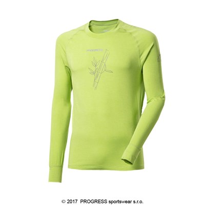 E NDR mens bamboo long sleeve T-shirt black/Lt.green sew.